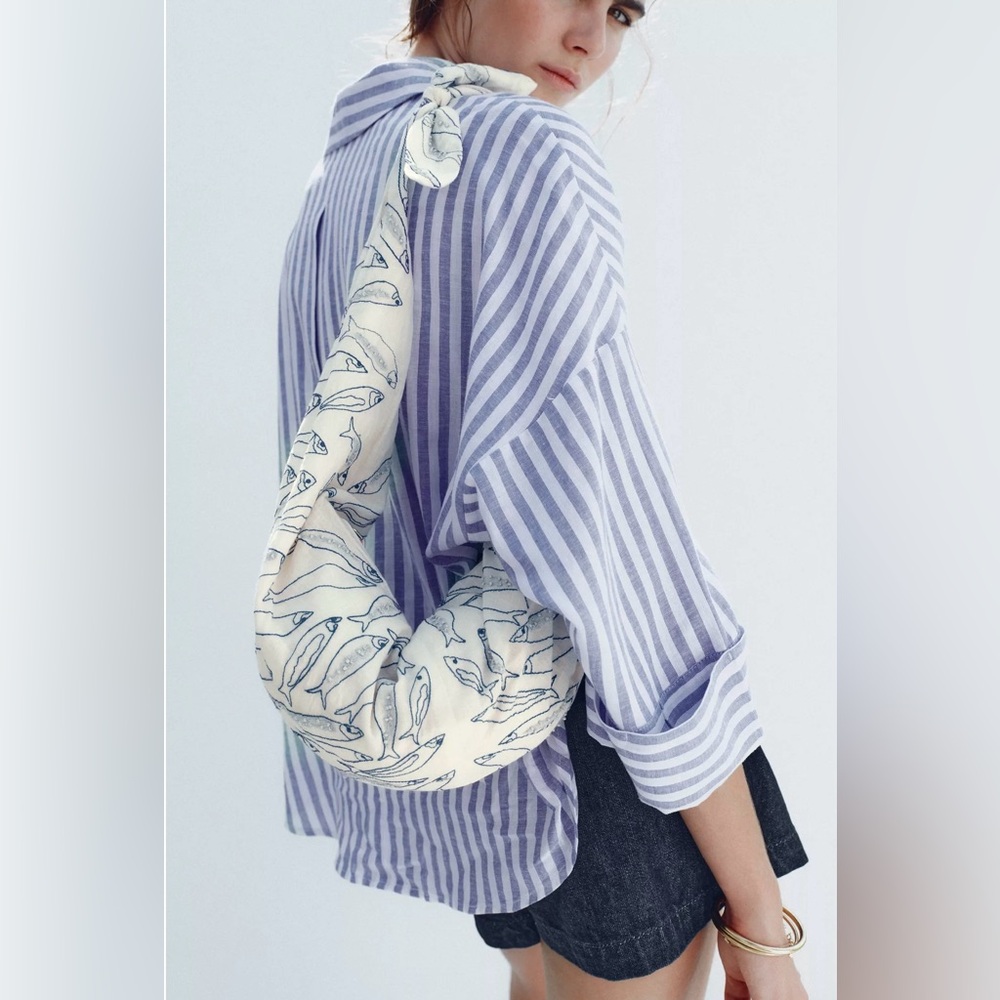Zara Bow Print Embroidered Fish Bag